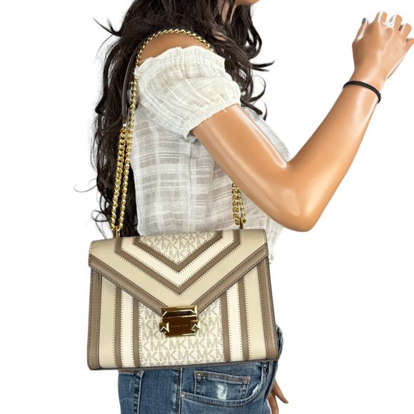 Michael Kors Whitney Medium Flap Shoulder Chain Crossbody Bag MK Vanilla Multi - Picture 1 of 16